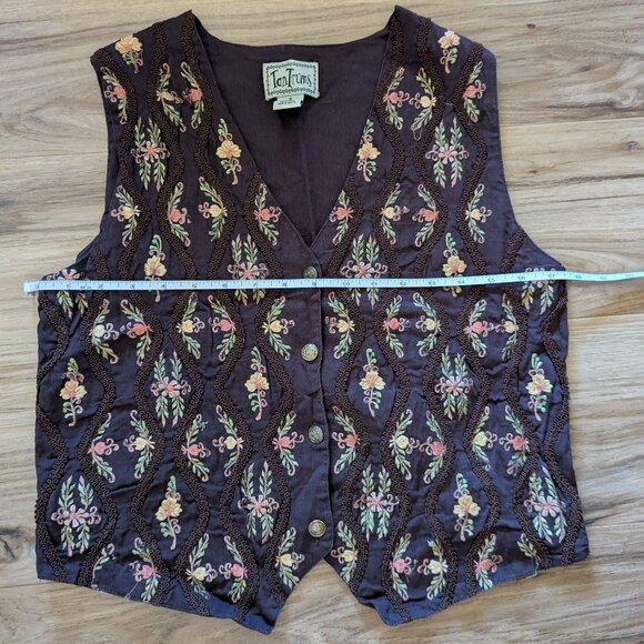 Tantrums Brown Floral Embroidered Vest, S - Picture 4 of 6